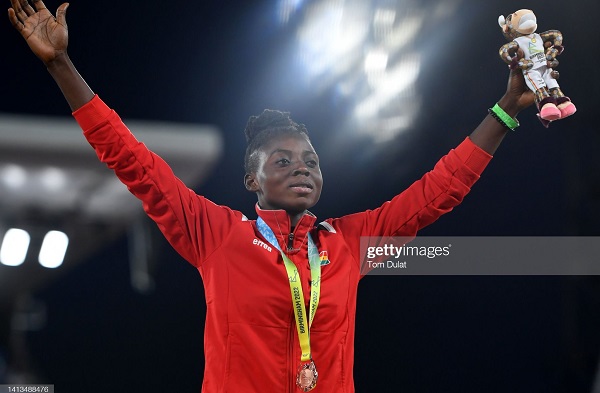 Deborah Acquah acknowledging cheers on the medal podium on Sunday